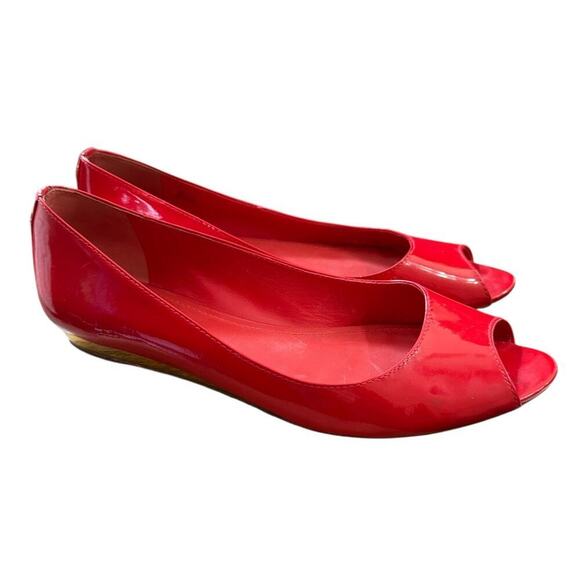 Tory Burch Red Patent Peep Toe Wedge Flats Size 7 - Picture 2 of 5